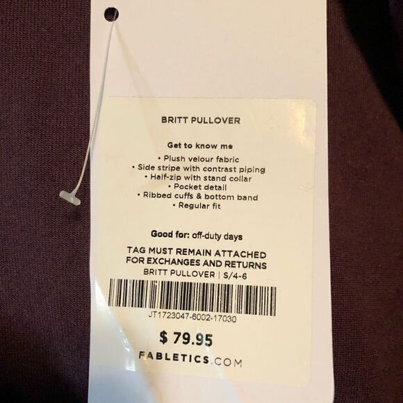 NWT! Fabletics Britt pullover. 1/4 zip & velour. - Picture 3 of 14